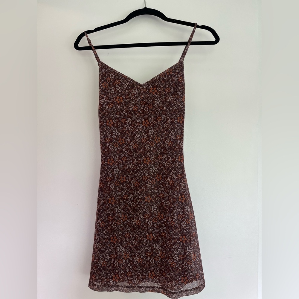 Motel Rocks Brown Floral Spaghetti Strap Mini Dress